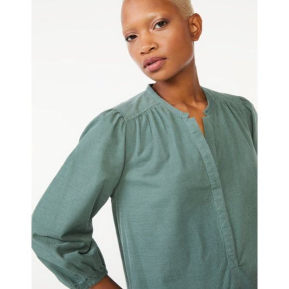 Free Assembly Tiered Swing Dress with ¾ Puff Sleeves | Green | Medium | NWT - Picture 4 of 7